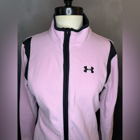 Under Armour Pink & Black Full Zip Fleece Jacket Women’s Size Medium - Picture 2 of 11